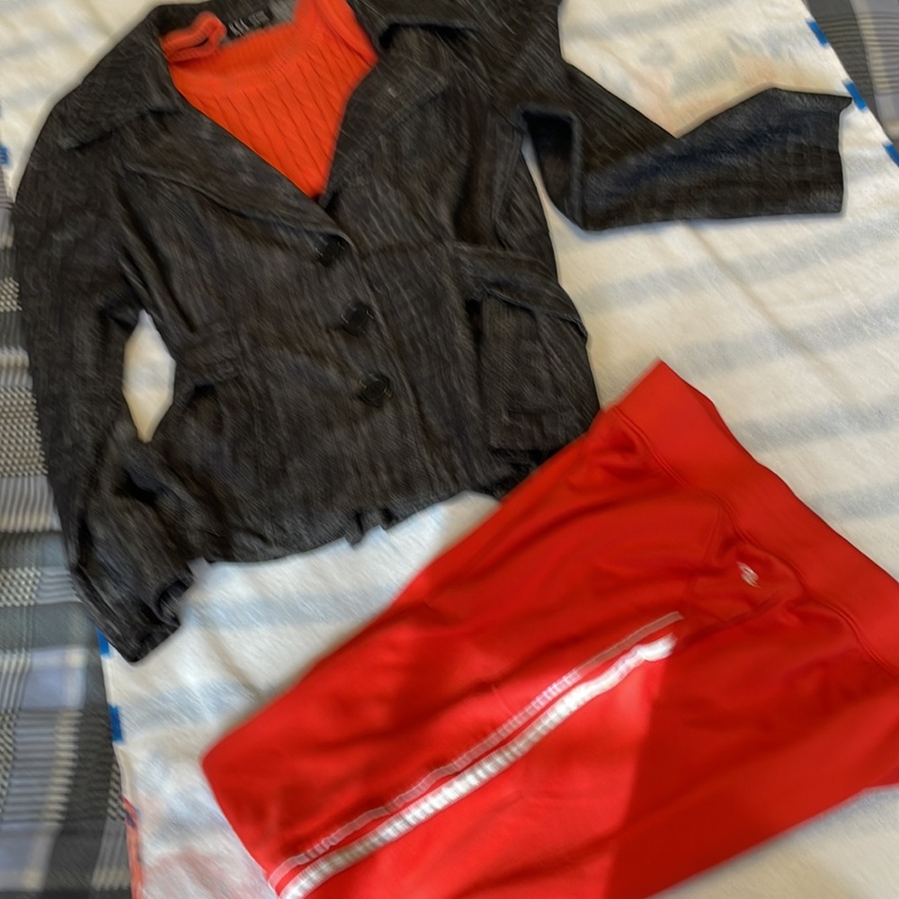 2 pieces orange pullover & crew pants Jacket sold separate. Bundle and get disc